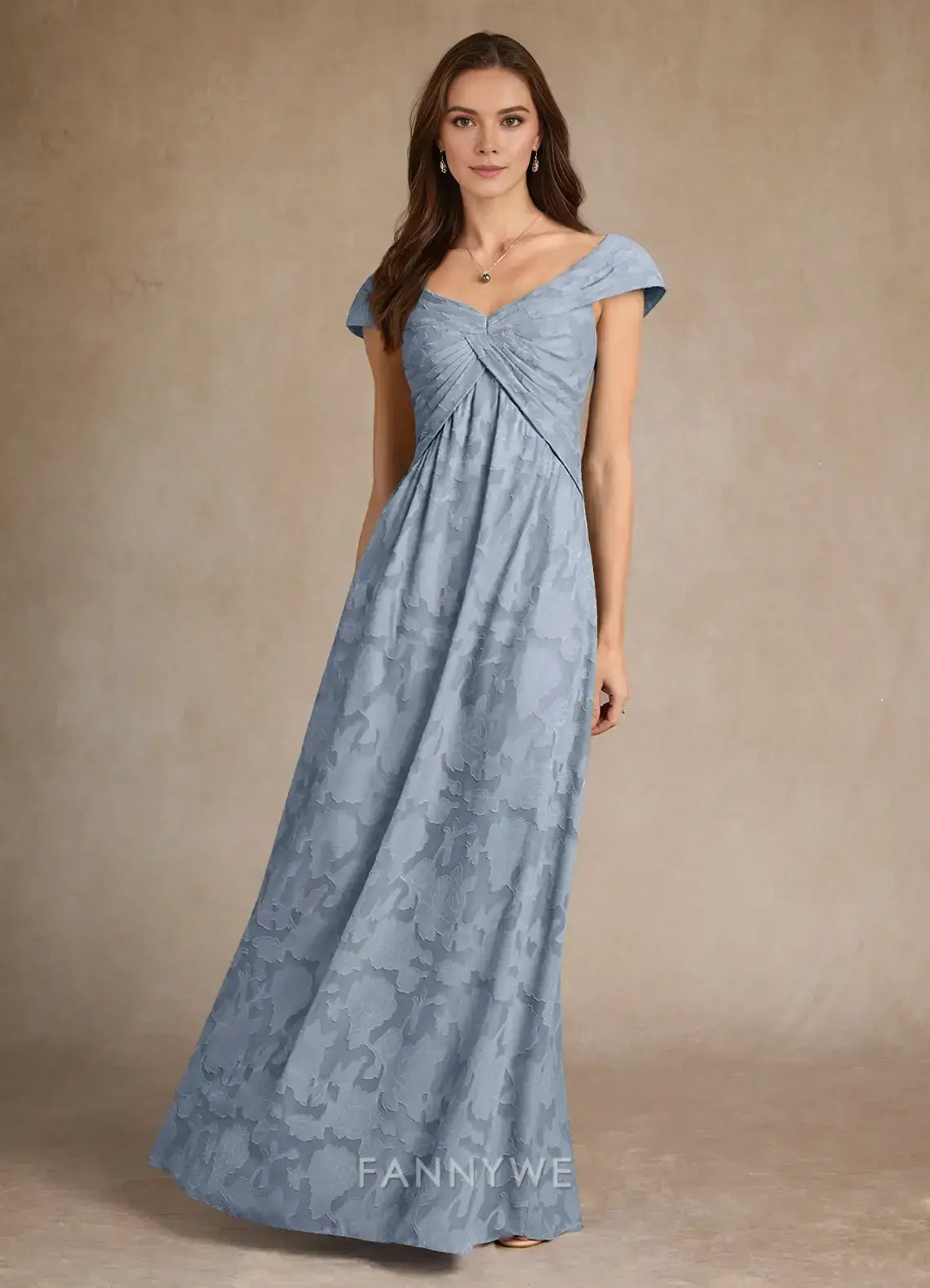 Elegant Off-Shoulder Ruched Floral Brocade A-Line Maxi Dress Mother of the Bride Dress