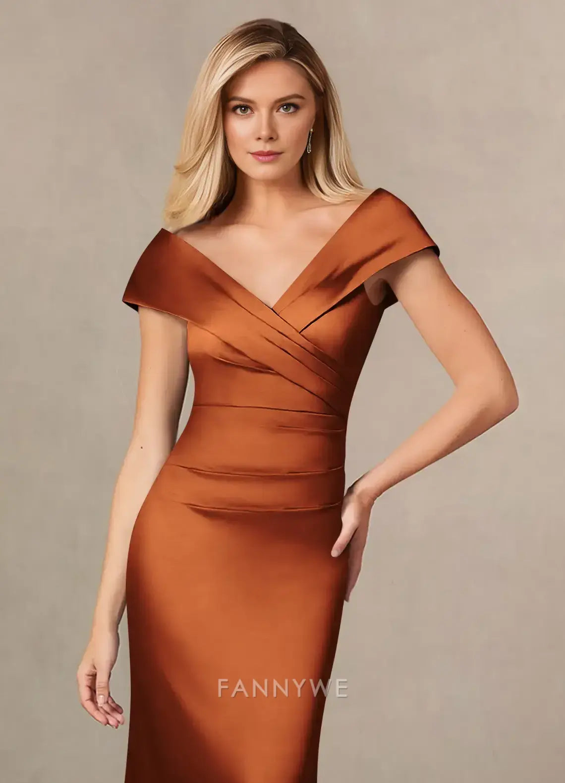 Elegant Off-Shoulder Ruched Satin Mermaid Maxi Dress with Back Slit Mother of the Bride Dress