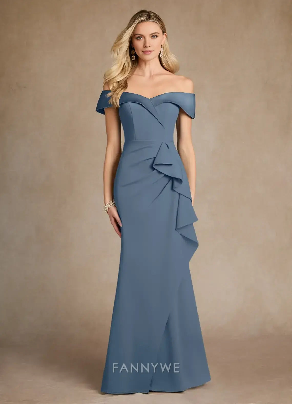 Elegant Off-Shoulder Ruffled Mermaid Floor-Length Maxi Dress Mother of the Bride Dress