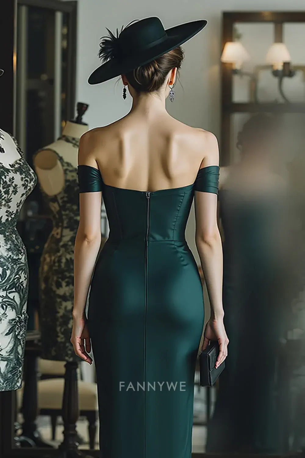 Elegant Off - Shoulder Satin Maxi Dress with Side Slit Mother of the Bride Dress