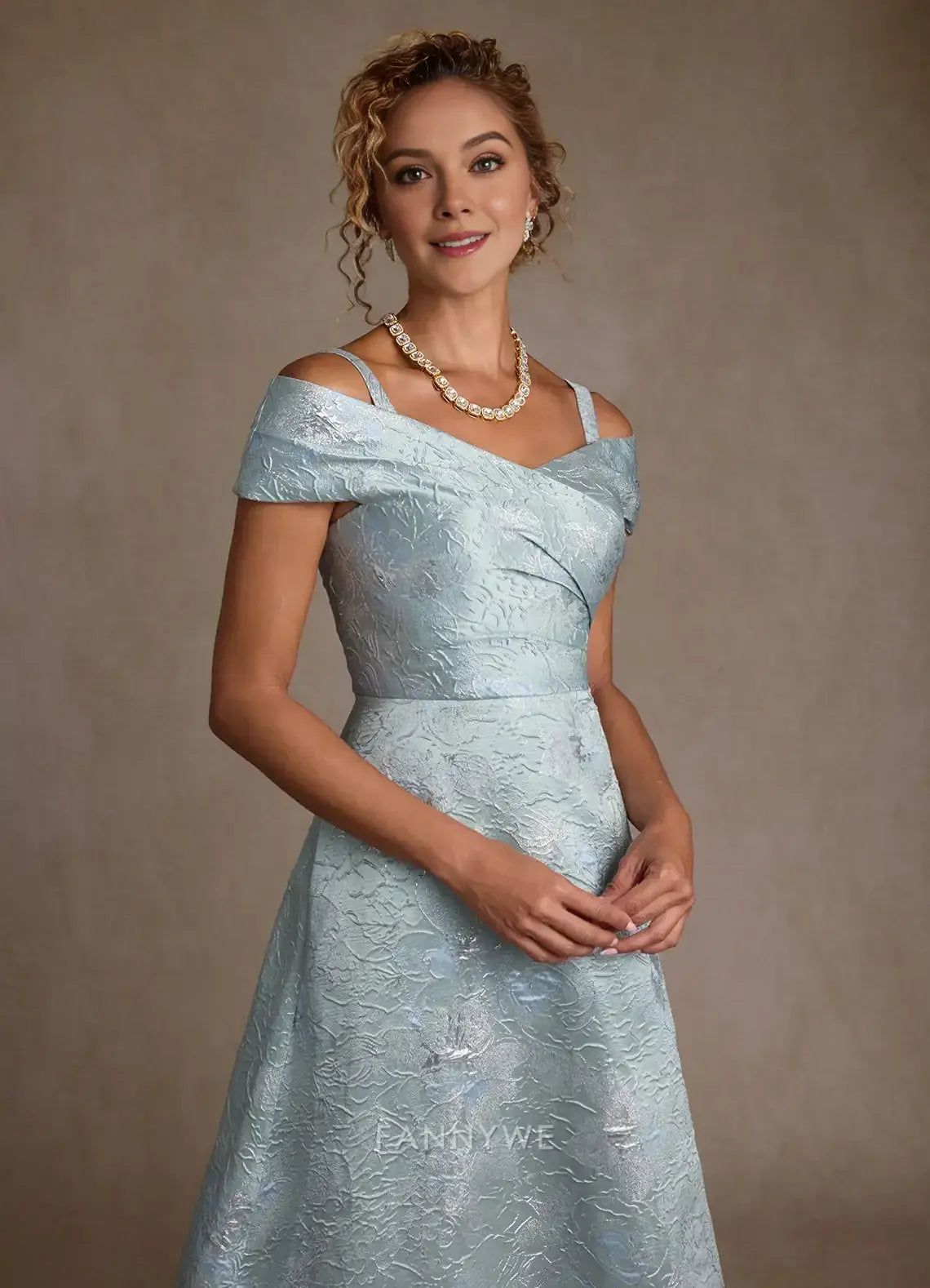 Elegant Off-Shoulder Textured Brocade Floral Jacquard A-Line Maxi Dress with Pockets Mother of the Bride Dress