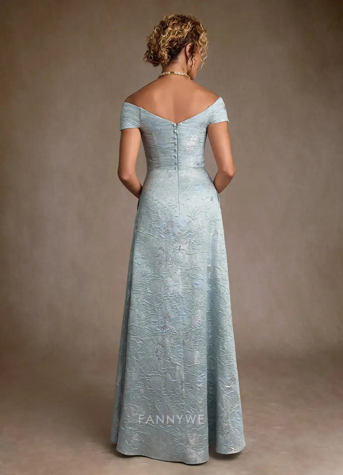 Elegant Off-Shoulder Textured Brocade Floral Jacquard A-Line Maxi Dress with Pockets Mother of the Bride Dress