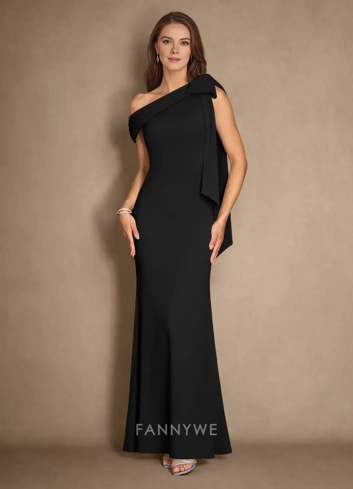 Elegant One-Shoulder Draped Bow Mermaid Maxi Dress Mother of the Bride Dress