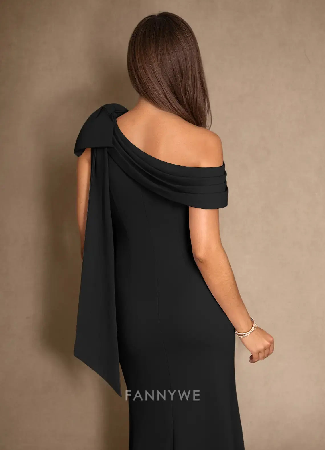 Elegant One-Shoulder Draped Bow Mermaid Maxi Dress Mother of the Bride Dress