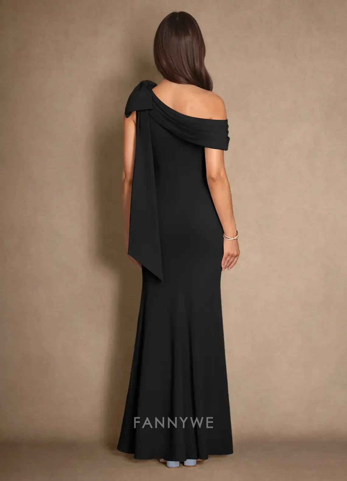 Elegant One-Shoulder Draped Bow Mermaid Maxi Dress Mother of the Bride Dress