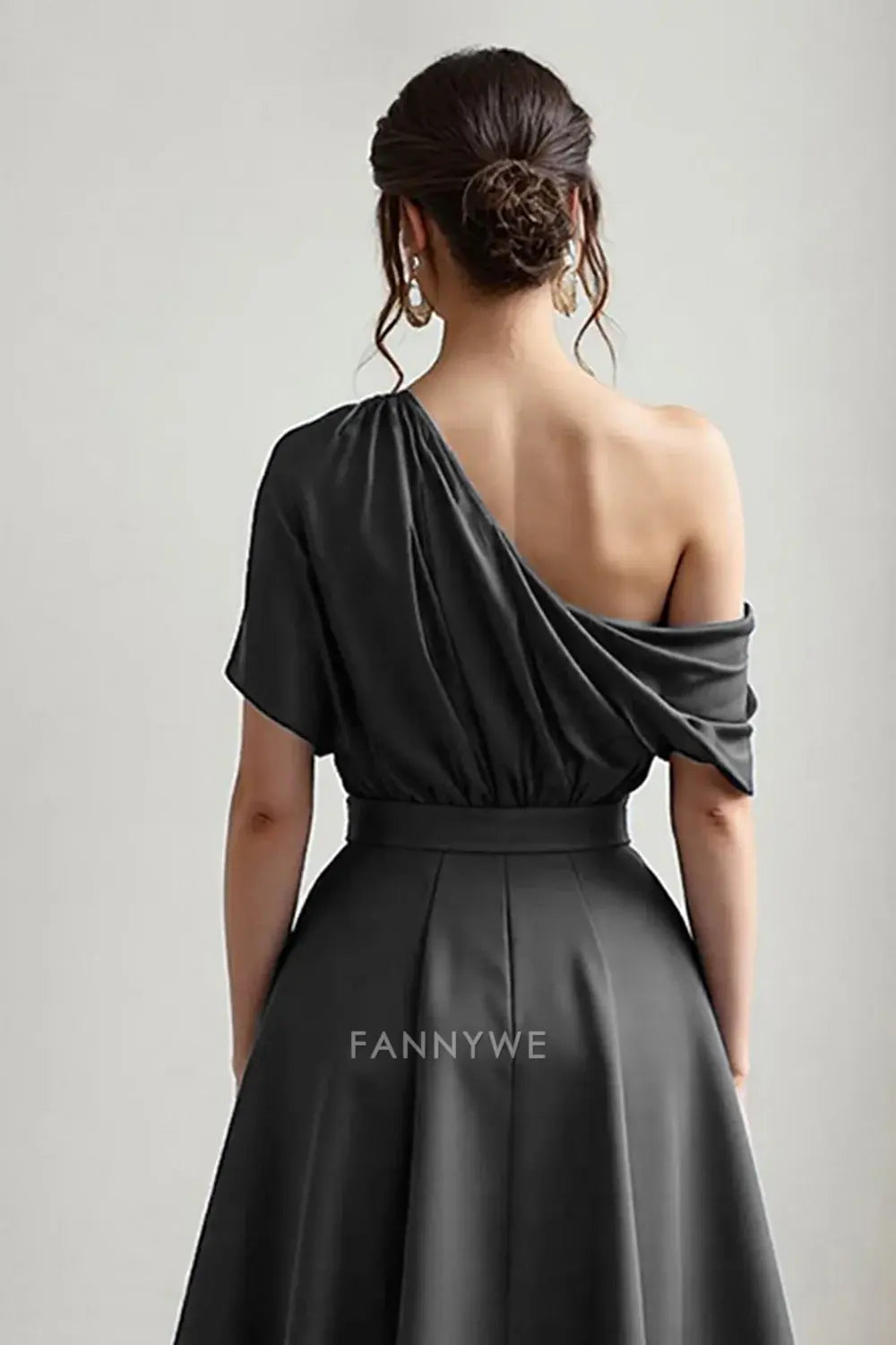 Elegant One - Shoulder Satin Midi Dress with Pockets Mother of the Bride Dress
