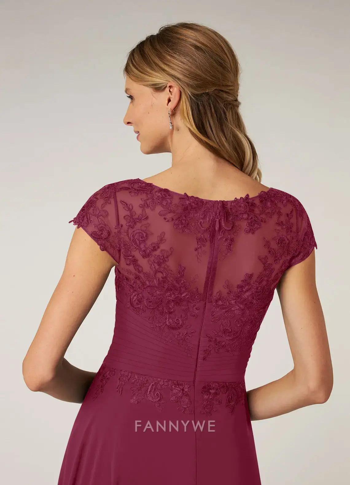 Elegant Plus Size Cap Sleeve Lace Embellished High-Low Chiffon Dress Mother of the Bride Dress