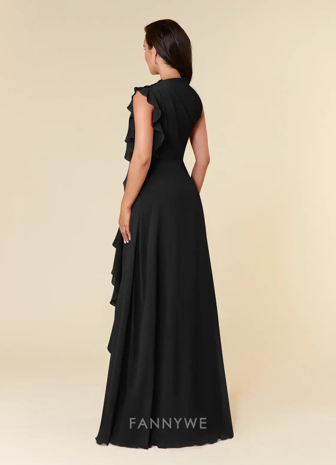 Elegant Plus Size High Neck Ruffled Chiffon A-Line Maxi Dress with Side Slit Mother of the Bride Dress