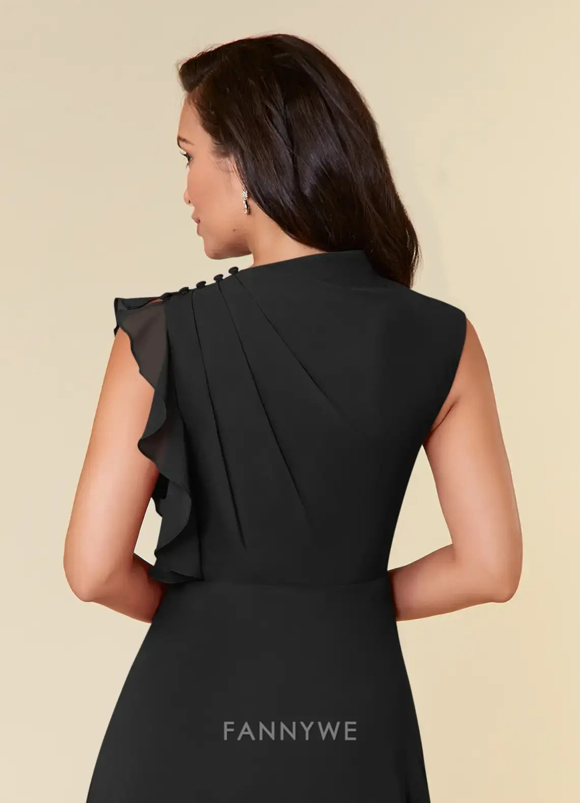 Elegant Plus Size High Neck Ruffled Chiffon A-Line Maxi Dress with Side Slit Mother of the Bride Dress