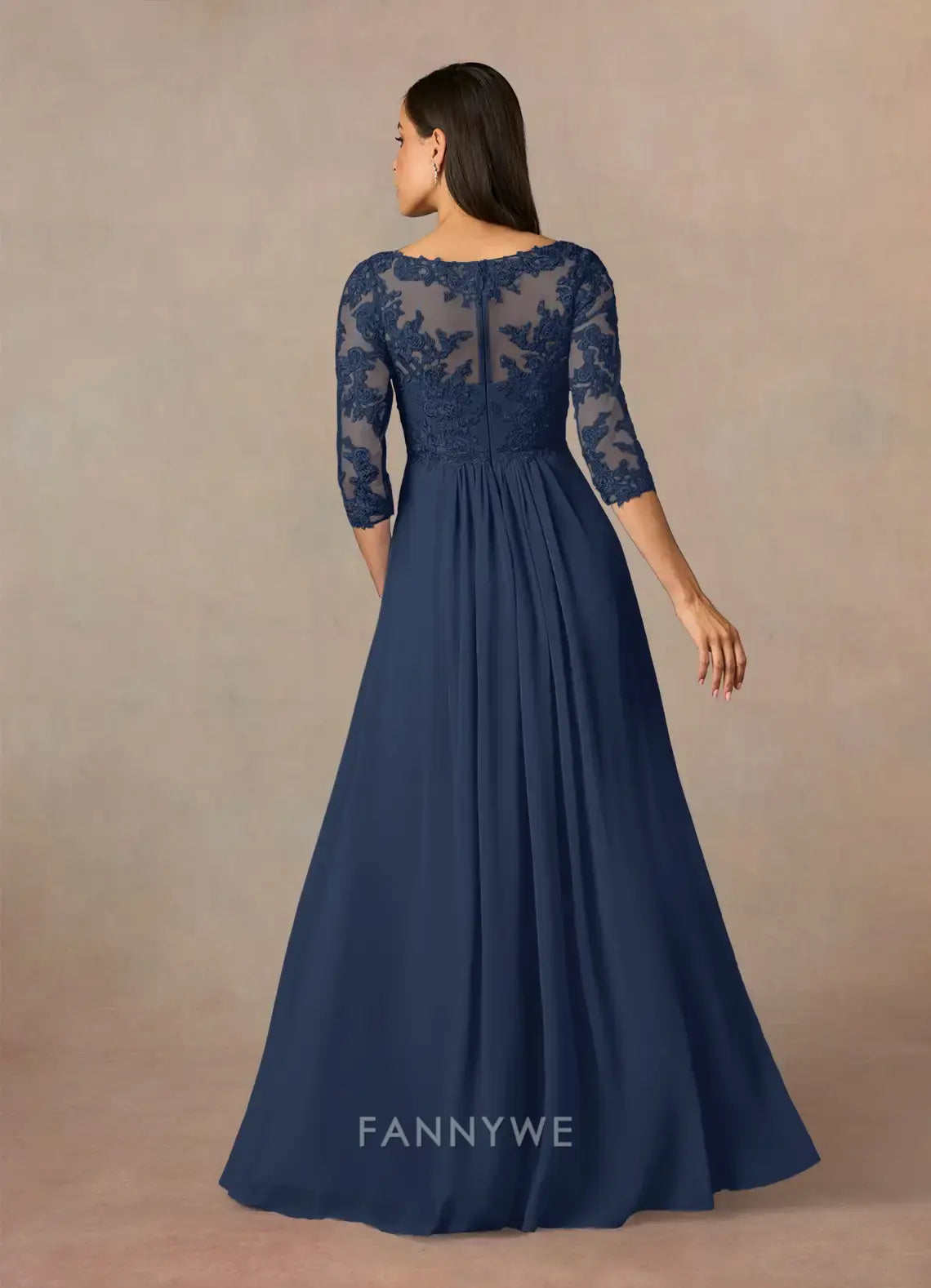 Elegant Plus Size Plunging V-Neck Lace-Embroidered A-Line Maxi Dress with Illusion Sleeves Mother of the Bride Dress
