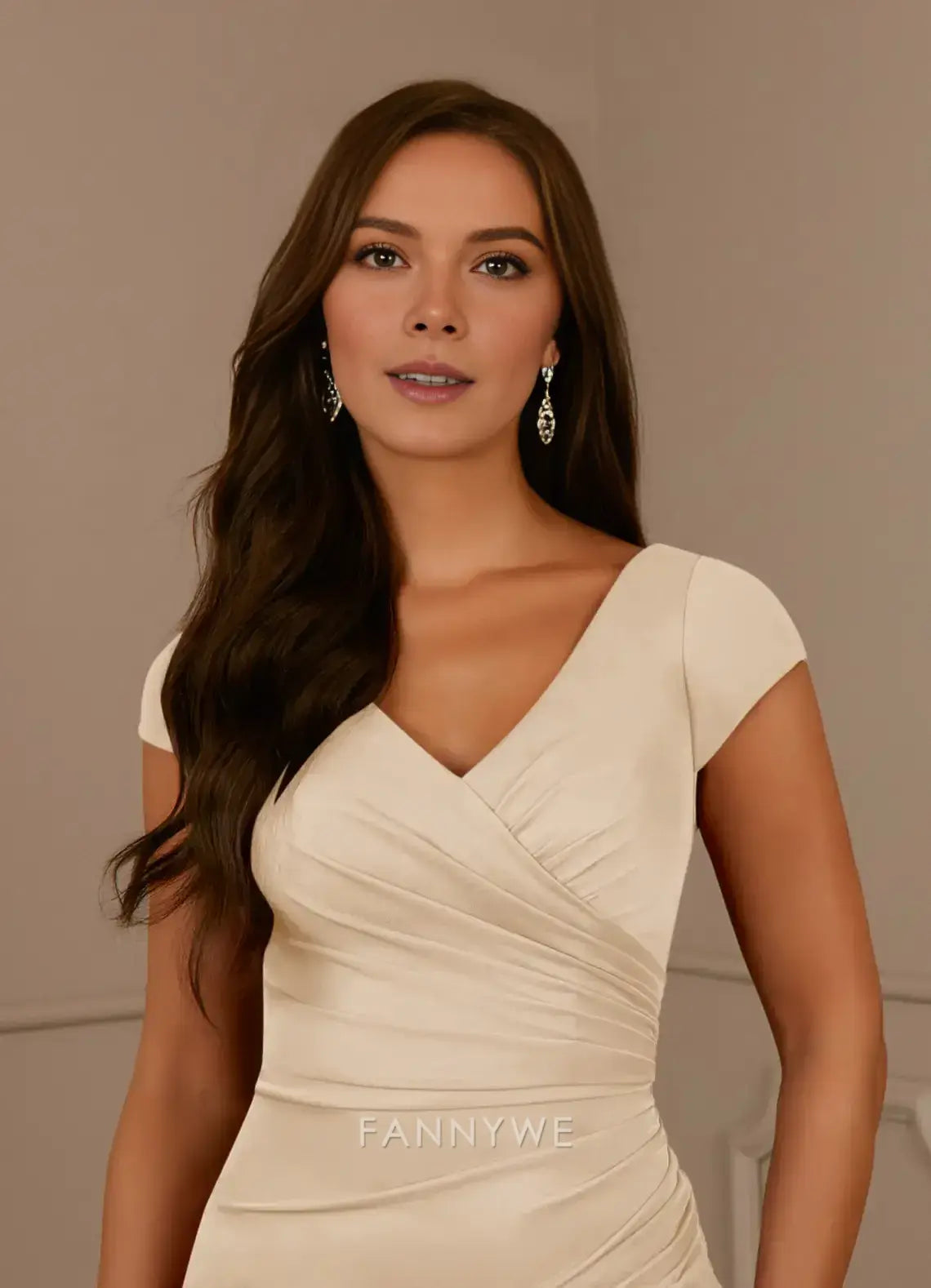 Elegant Plus Size Plunging V-Neck Ruched Ruffled High Slit Mermaid Maxi Dress Mother of the Bride Dress