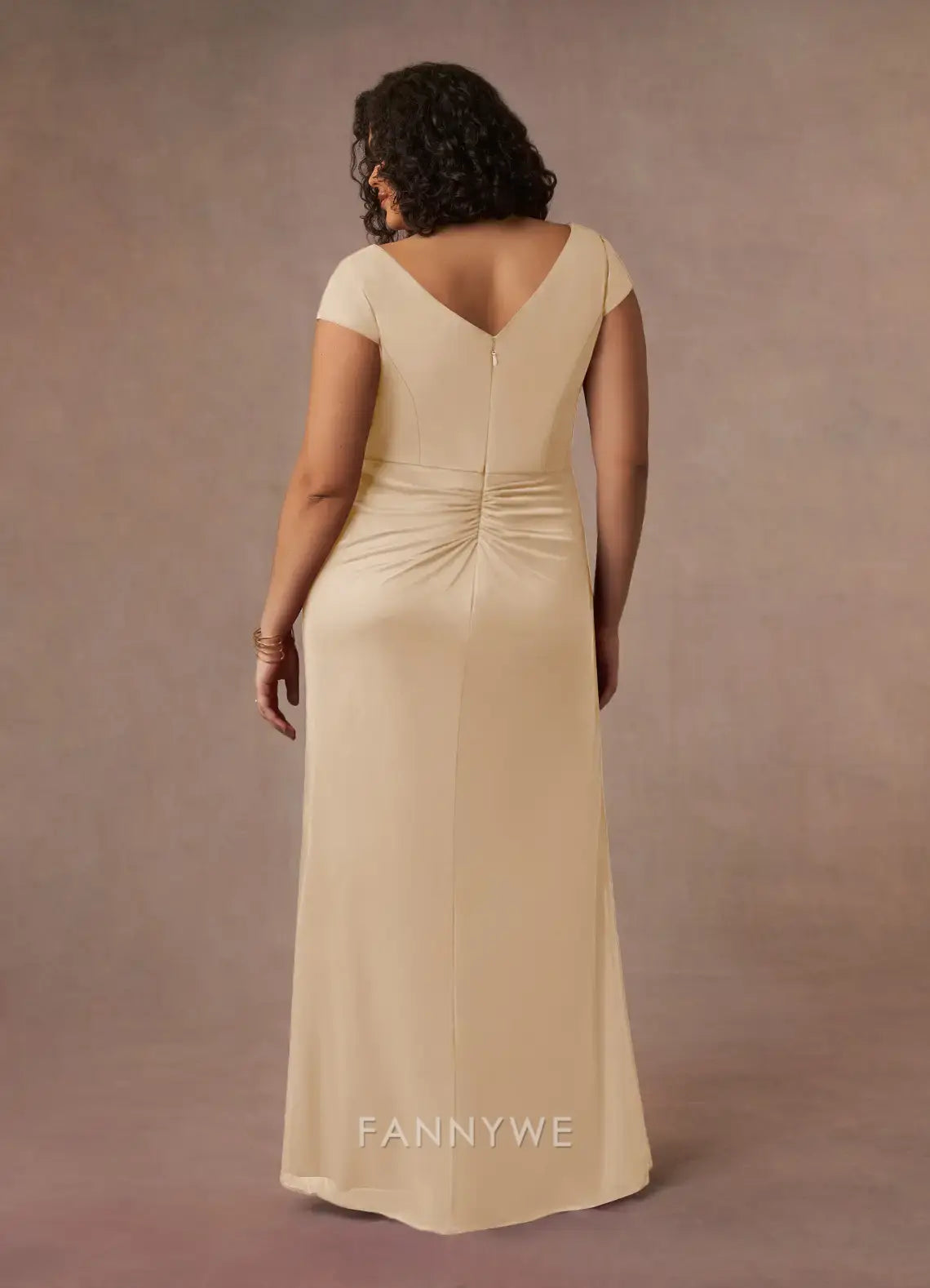 Elegant Plus Size Plunging V-Neck Ruched Ruffled High Slit Mermaid Maxi Dress Mother of the Bride Dress