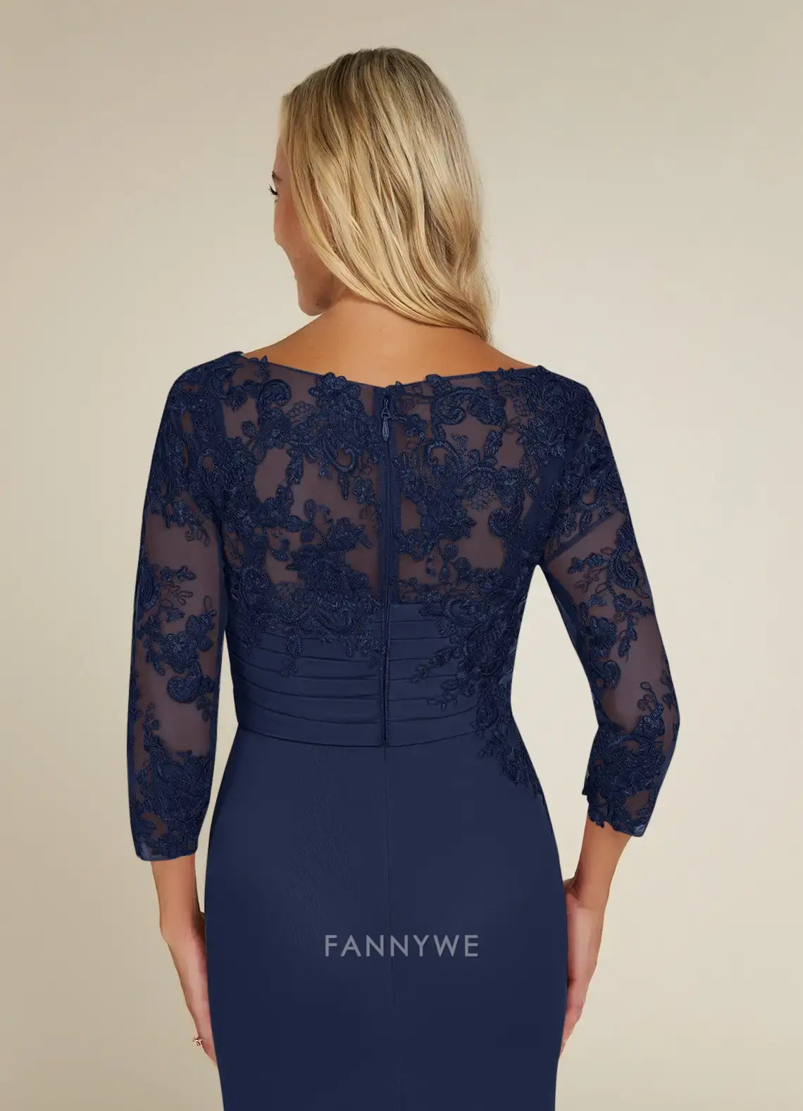 Elegant Plus size Lace Embellished Boat Neck Three - Quarter Sleeve Mermaid Maxi Dress Mother of the Bride Dress