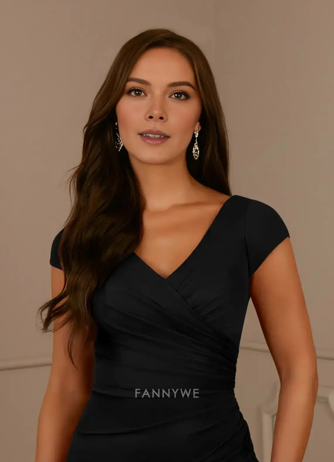 Elegant Plus size V-Neck Cap Sleeve Ruched Ruffled Side Slit Mermaid Maxi Dress Mother of the Bride Dress