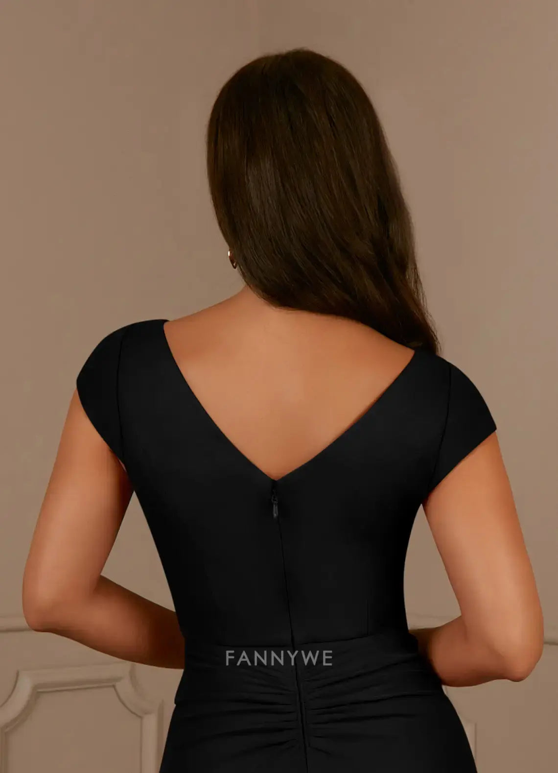 Elegant Plus size V-Neck Cap Sleeve Ruched Ruffled Side Slit Mermaid Maxi Dress Mother of the Bride Dress