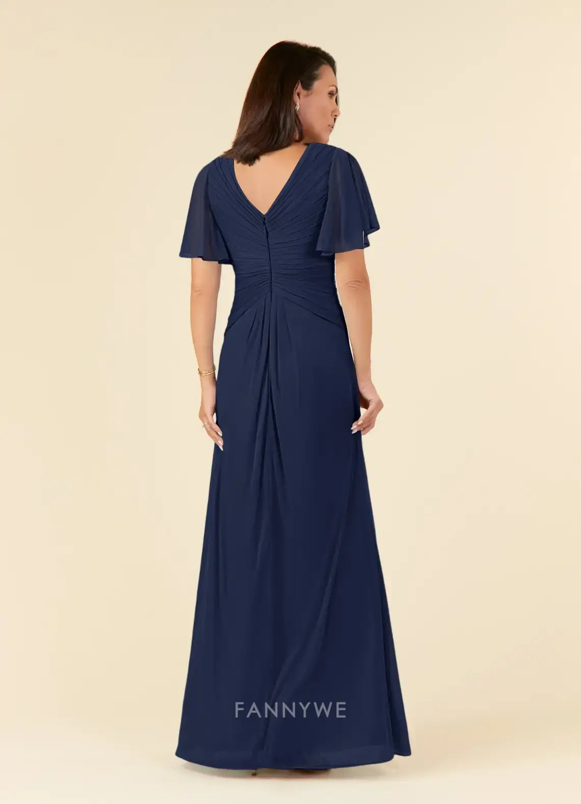 Elegant Plus size V-Neck Ruffled Sleeve Chiffon Maxi Dress with Ruched Detail Mother of the Bride Dress