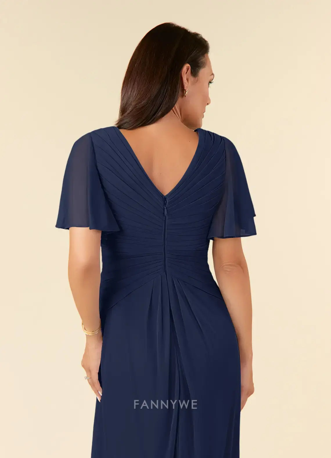 Elegant Plus size V-Neck Ruffled Sleeve Chiffon Maxi Dress with Ruched Detail Mother of the Bride Dress