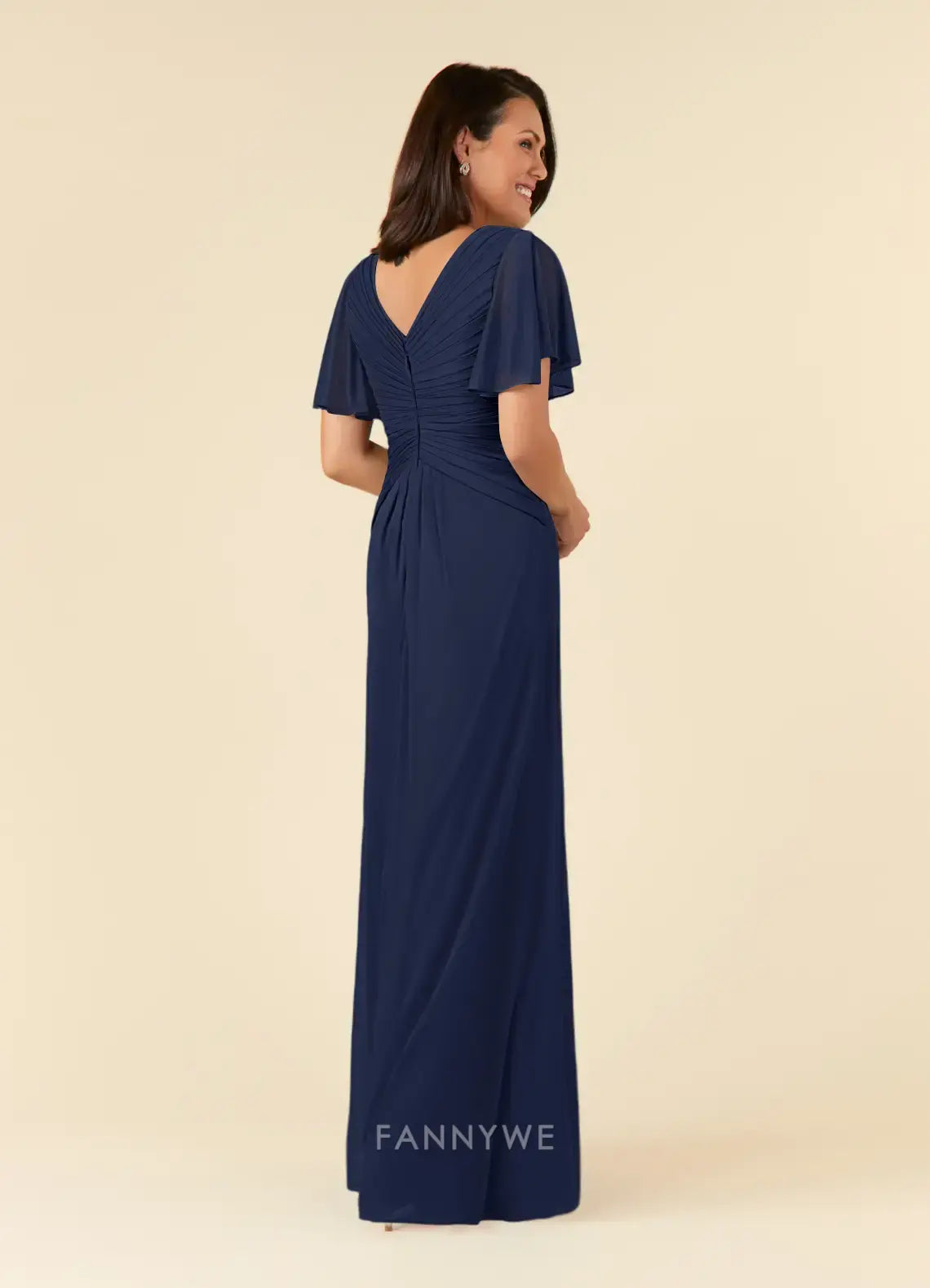 Elegant Plus size V-Neck Ruffled Sleeve Chiffon Maxi Dress with Ruched Detail Mother of the Bride Dress