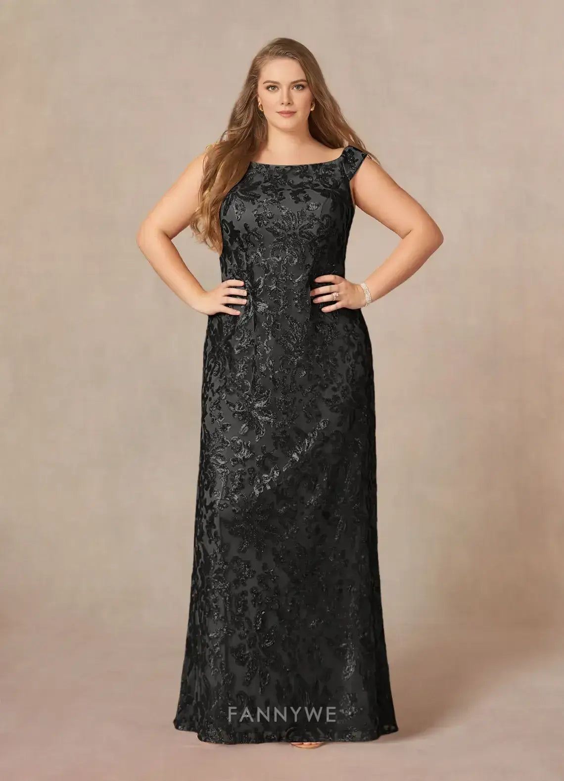 Elegant Plus size Women's A-Line Off - Shoulder Floral Lace Sequin Maxi Dress Mother of the Bride Dress