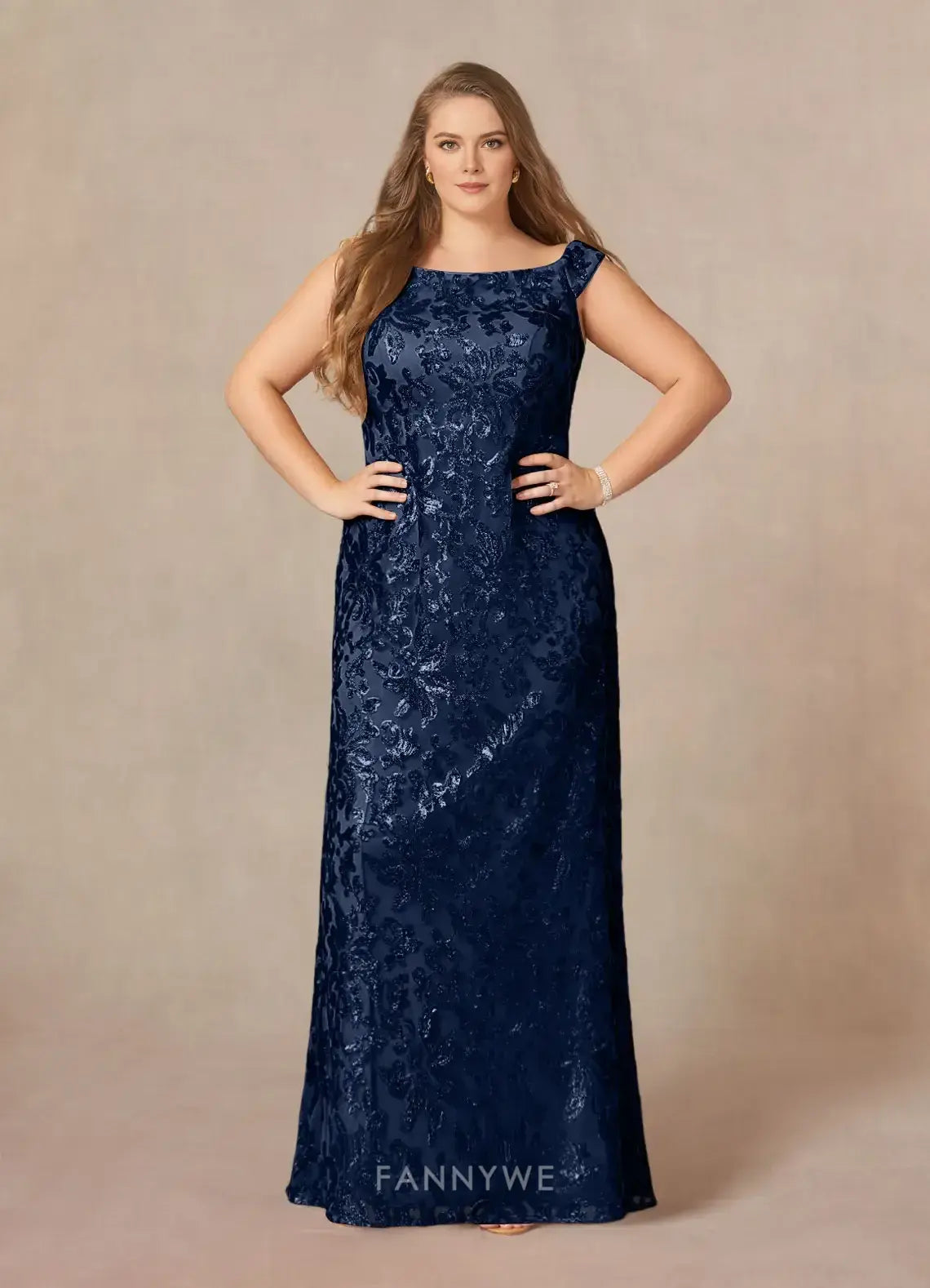 Elegant Plus size Women's A-Line Off - Shoulder Floral Lace Sequin Maxi Dress Mother of the Bride Dress