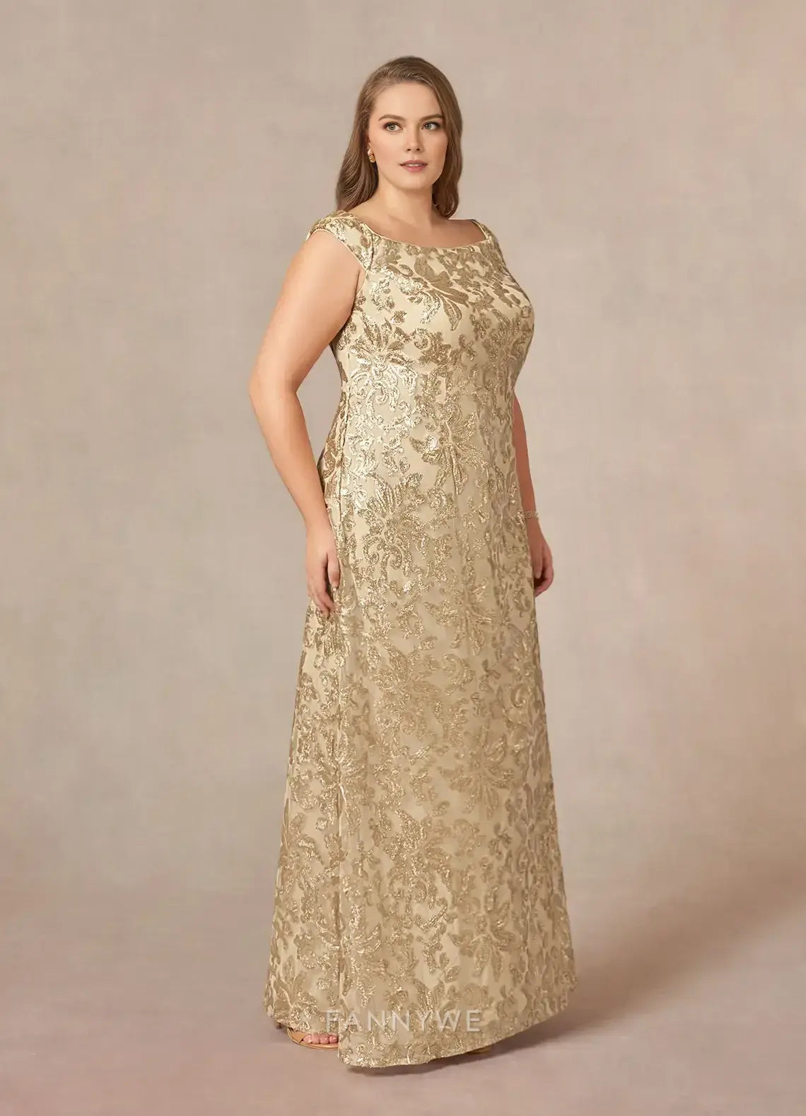 Elegant Plus size Women's A-Line Off - Shoulder Floral Lace Sequin Maxi Dress Mother of the Bride Dress
