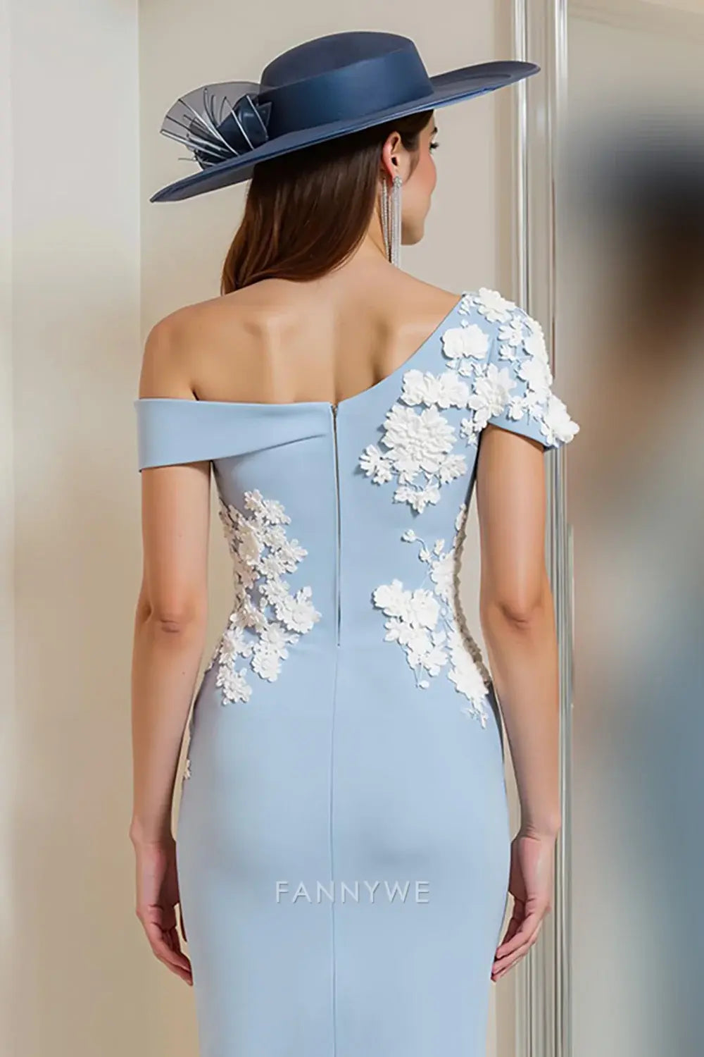 Elegant Sheath/Column One - Shoulder Floral Applique Midi Dress Mother of the Bride Dress