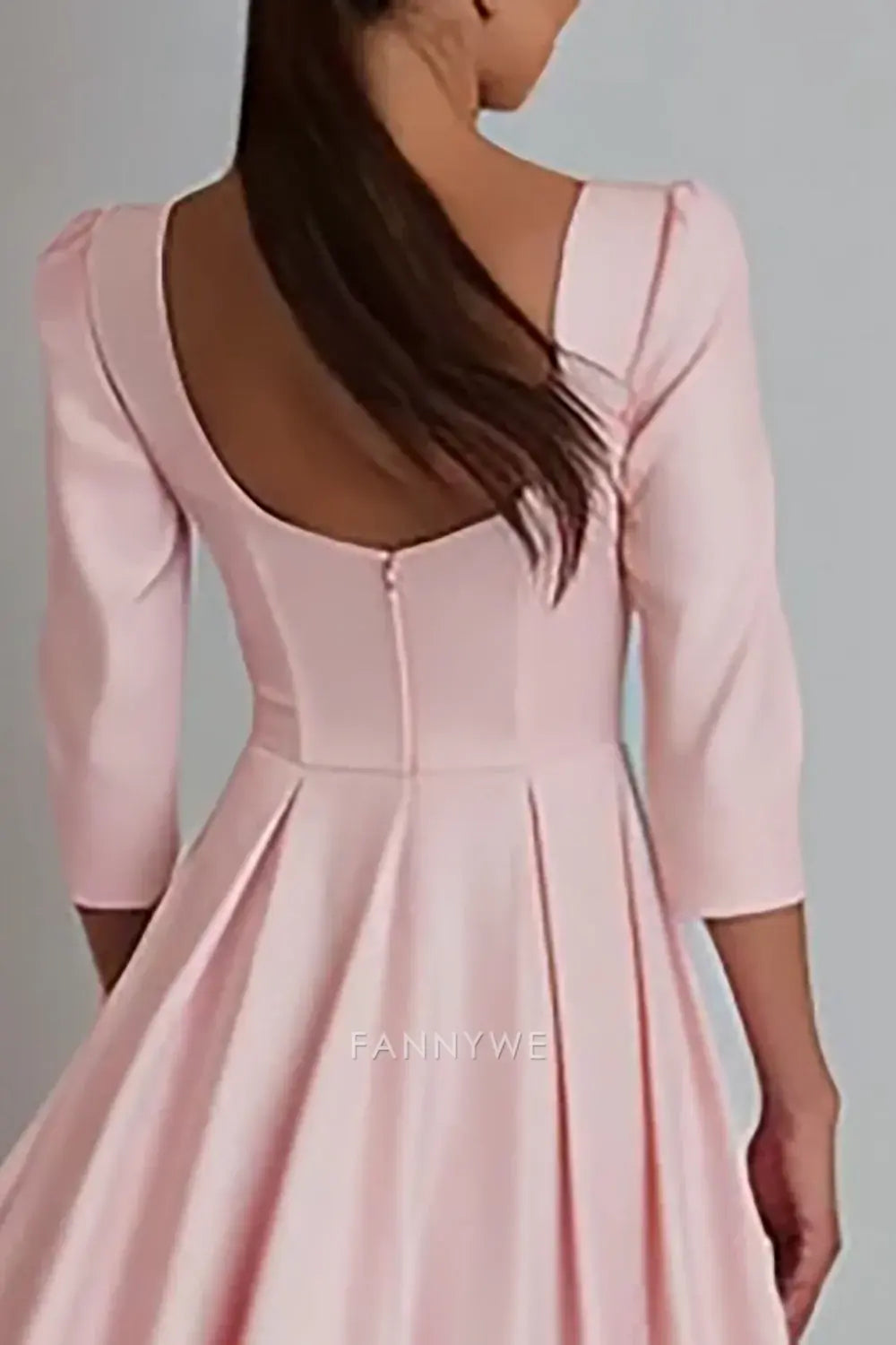 Elegant Square Neck 3/4 Sleeve Midi Dress with Open Back Mother of the Bride Dress