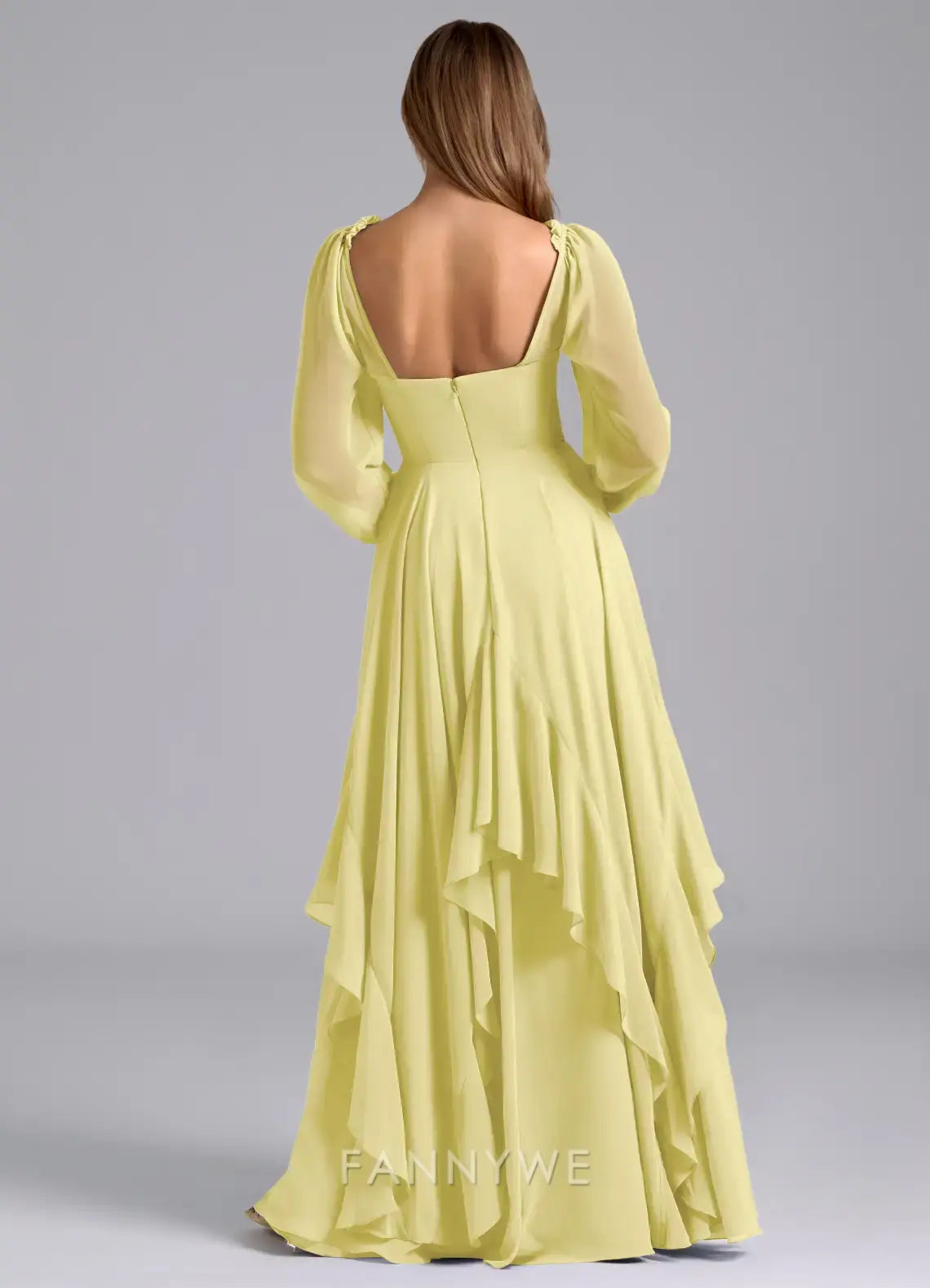 Elegant V-Neck Ruffled Tiered Mesh Sleeve A-Line Maxi Dress Mother of the Bride Dress