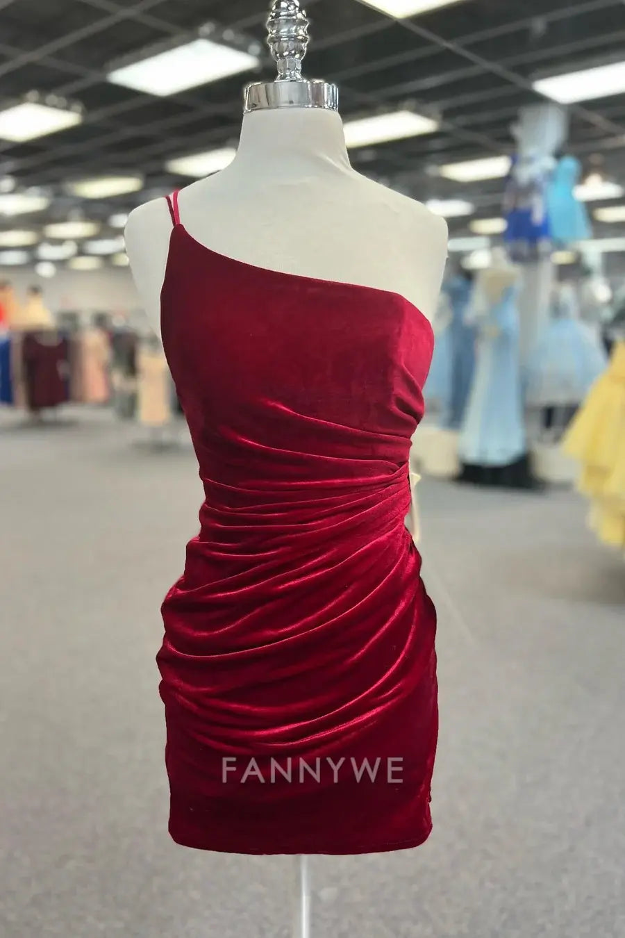 FannyWe Elegant Red One-Shoulder Ruched Homecoming Dress formal wear dresses