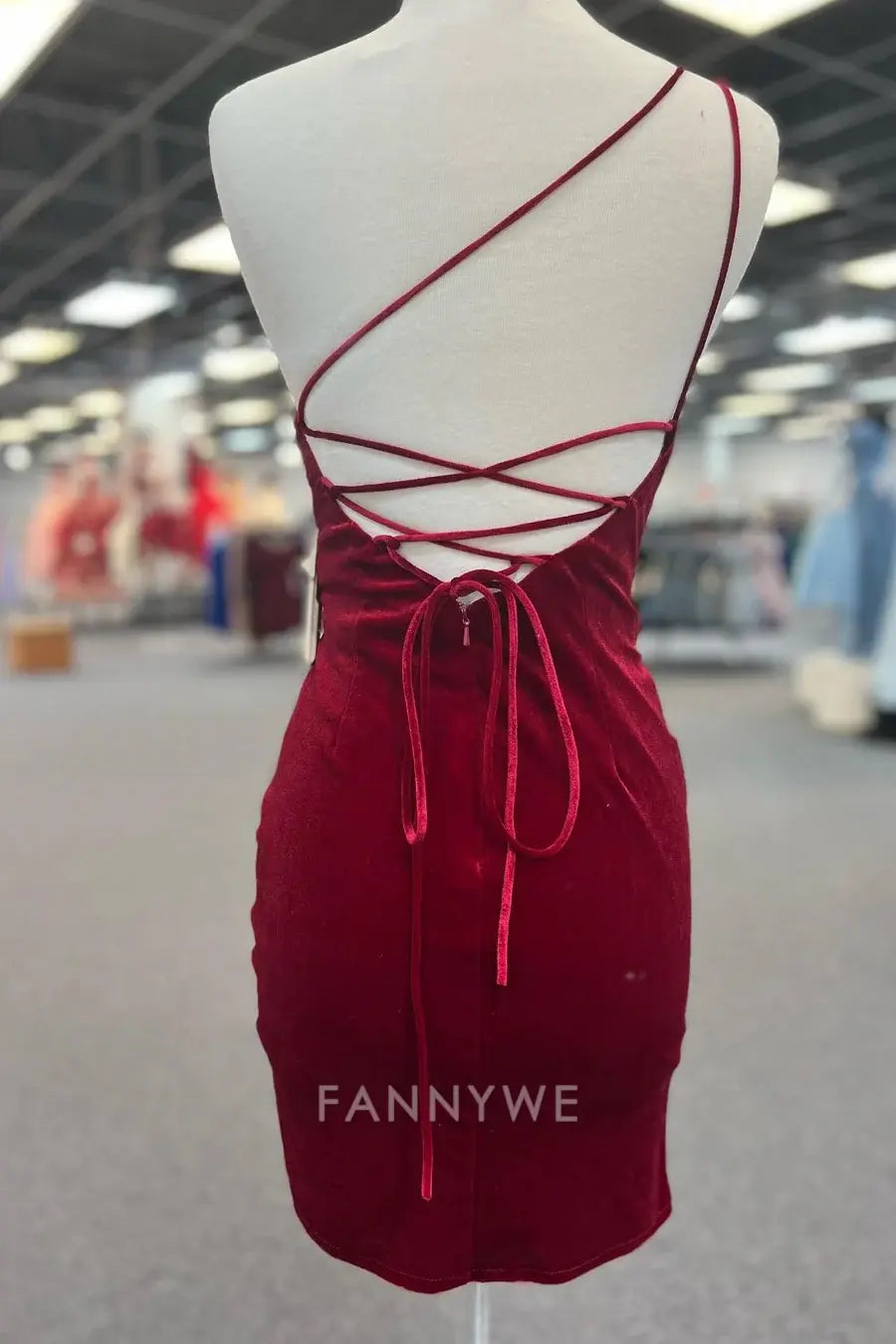 FannyWe Elegant Red One-Shoulder Ruched Homecoming Dress formal wear dresses