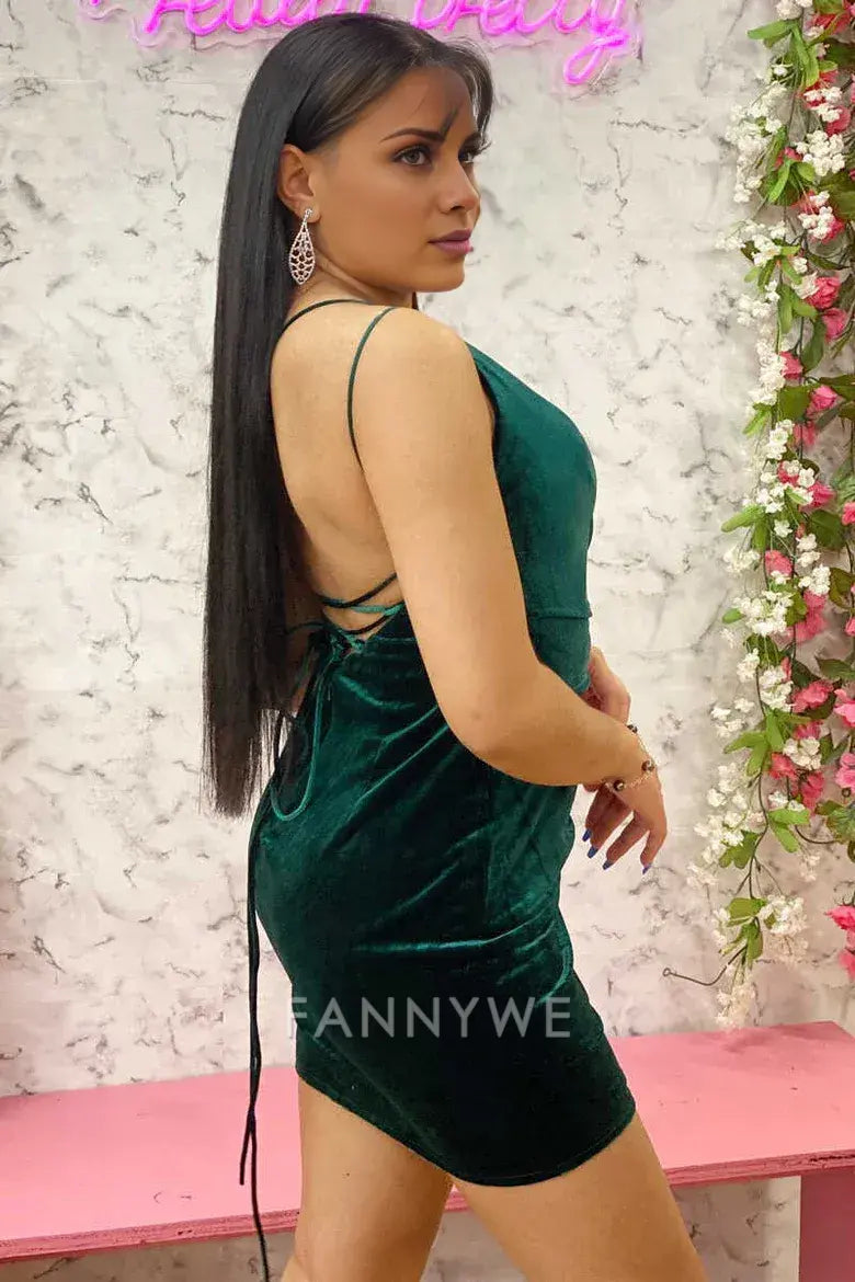 FannyWe Elegant Emerald One-Shoulder Ruched Homecoming Dress formal wear dresses
