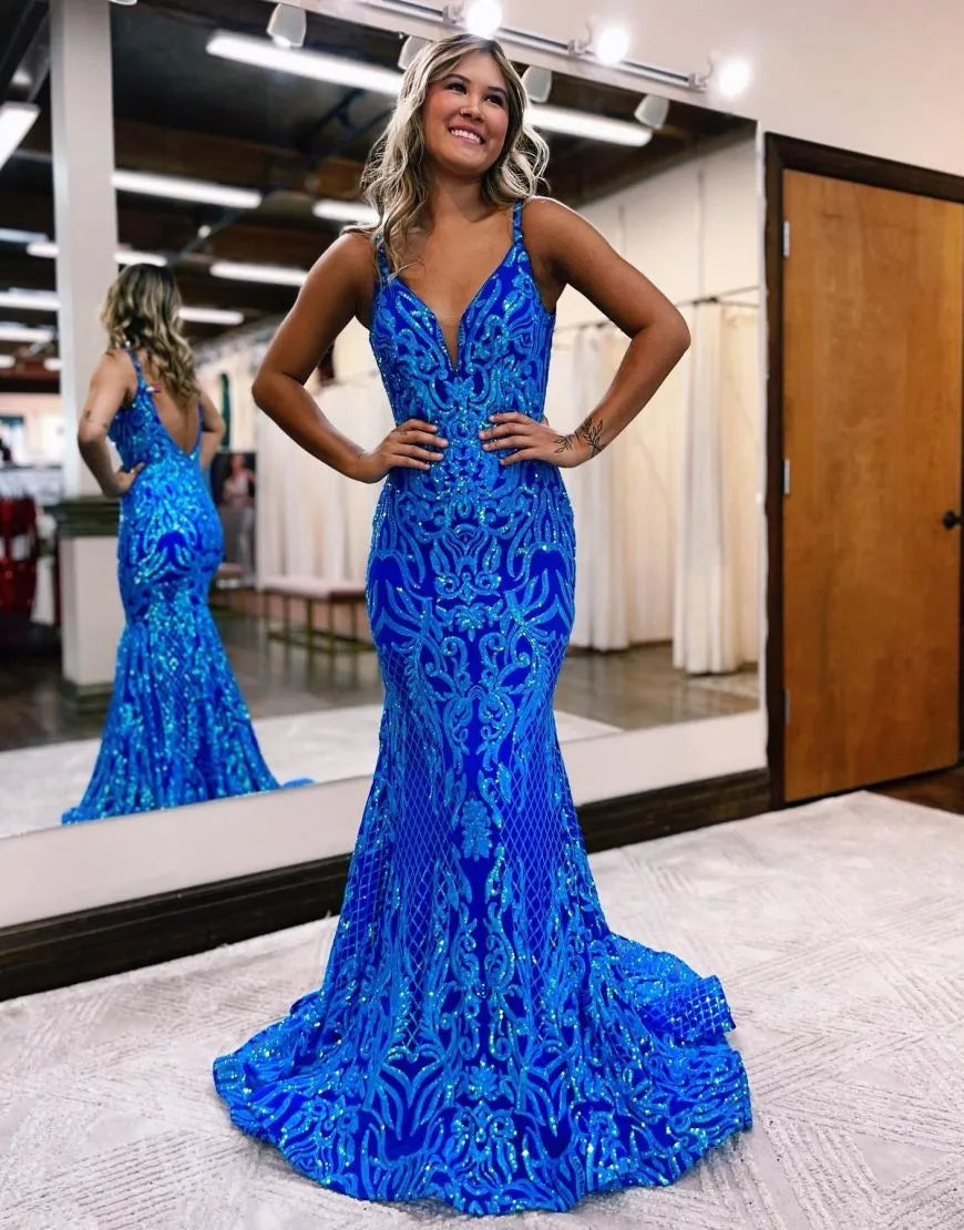 Mermaid V-Neck Patterns Prom Dress