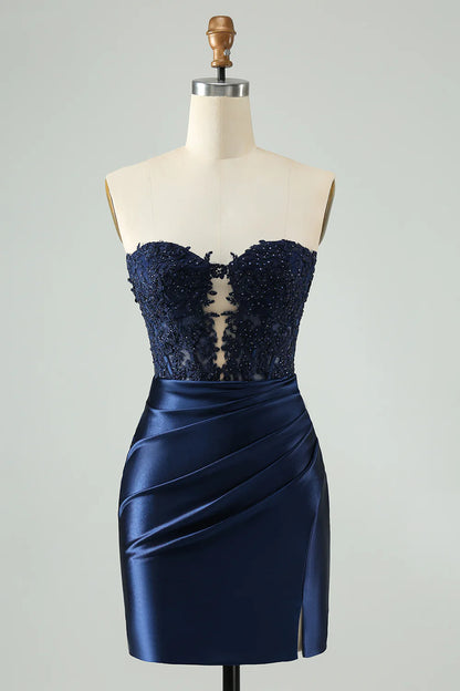 Sparkly Bodycon Strapless Hollow Out Homecoming Dress with Lace