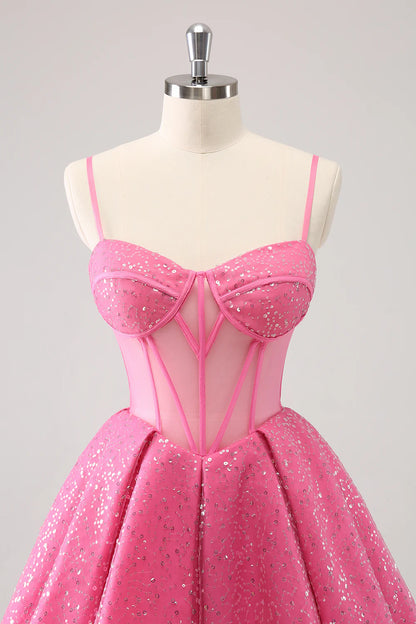 A-Line Spaghetti Straps Corset Cocktail Dress with Sequins