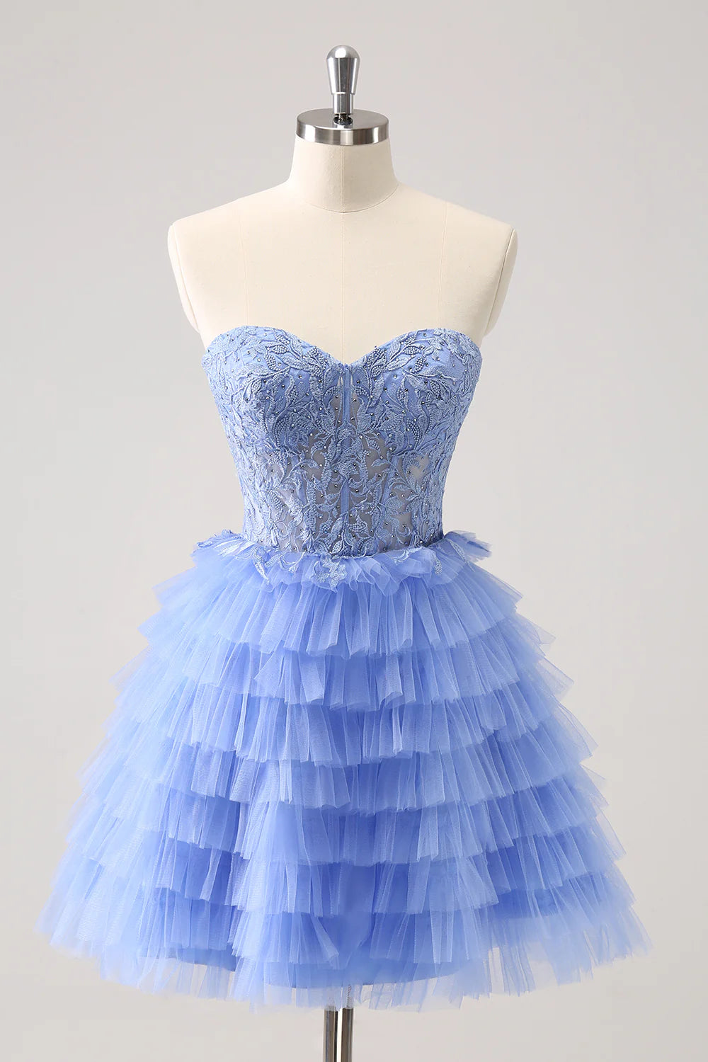 A-Line Sweetheart Corset Tulle Homecoming Dress with Lace