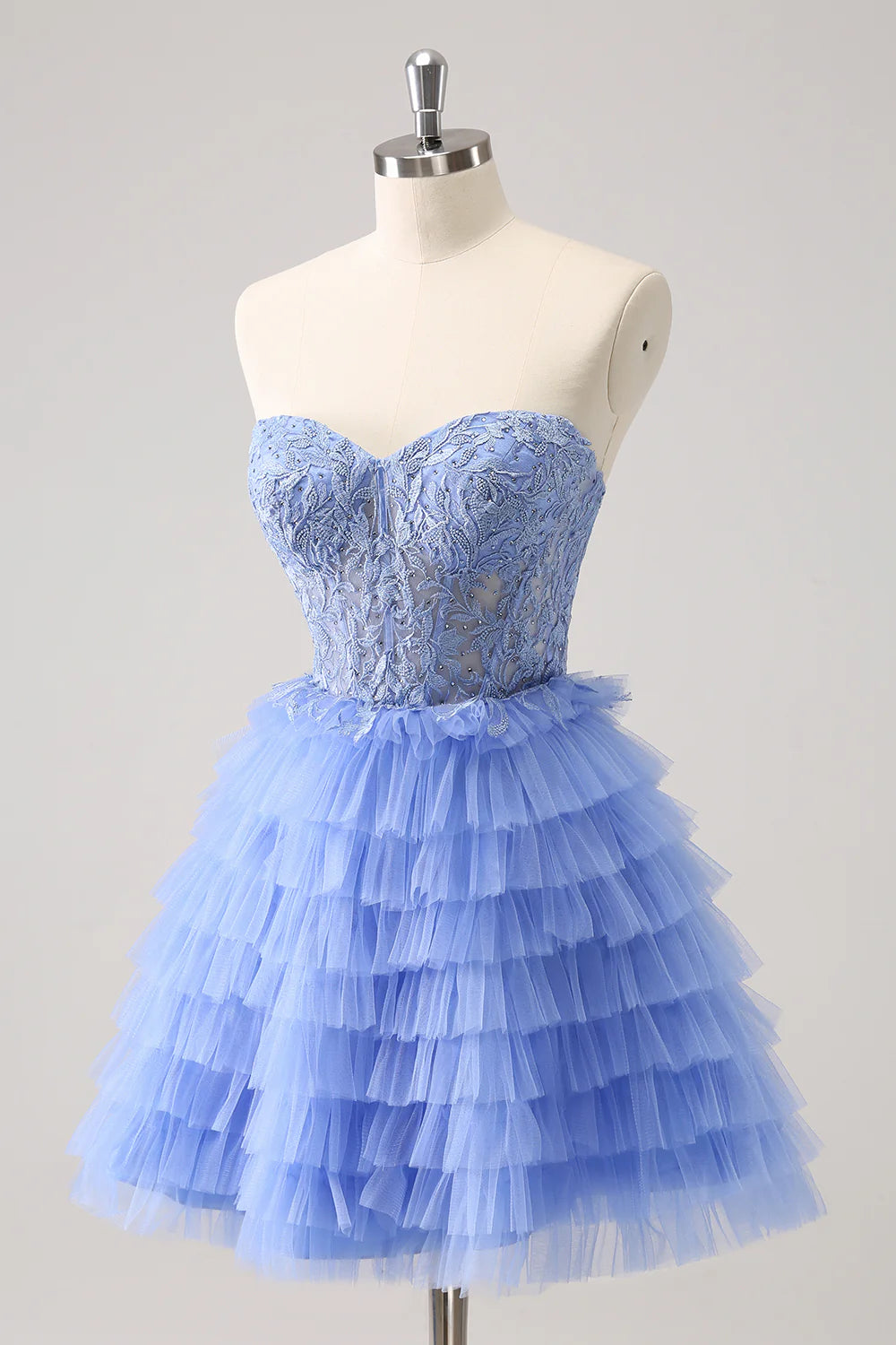 A-Line Sweetheart Corset Tulle Homecoming Dress with Lace