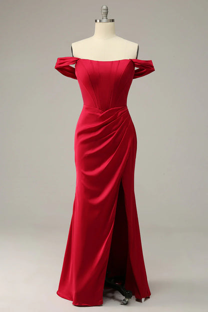 Plus Size Meerjungfrau-Ballkleid mit schulterfreiem Schnitt und Schlitz