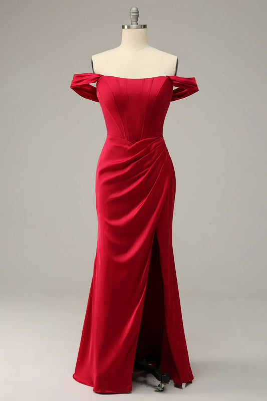 Plus Size Meerjungfrau-Ballkleid mit schulterfreiem Schnitt und Schlitz