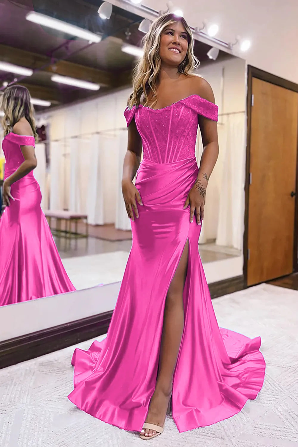Mermaid Off The Shoulder Court Train Long Dress