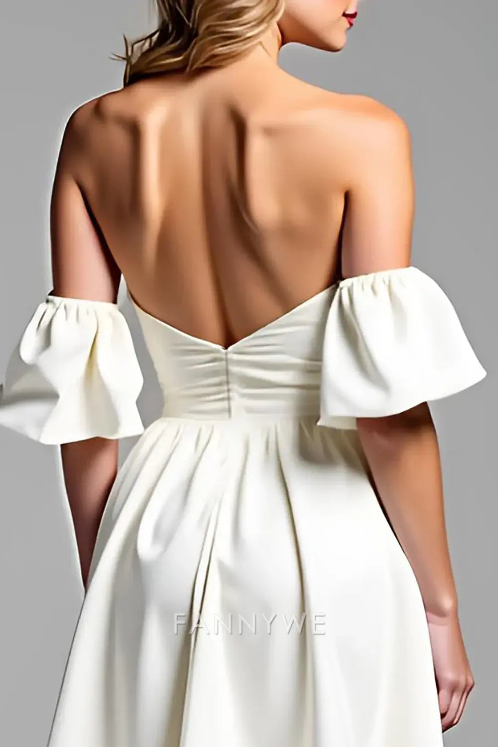 FannyWe Elegant A Line Off the Shoulder White Satin Short Graduation Dress