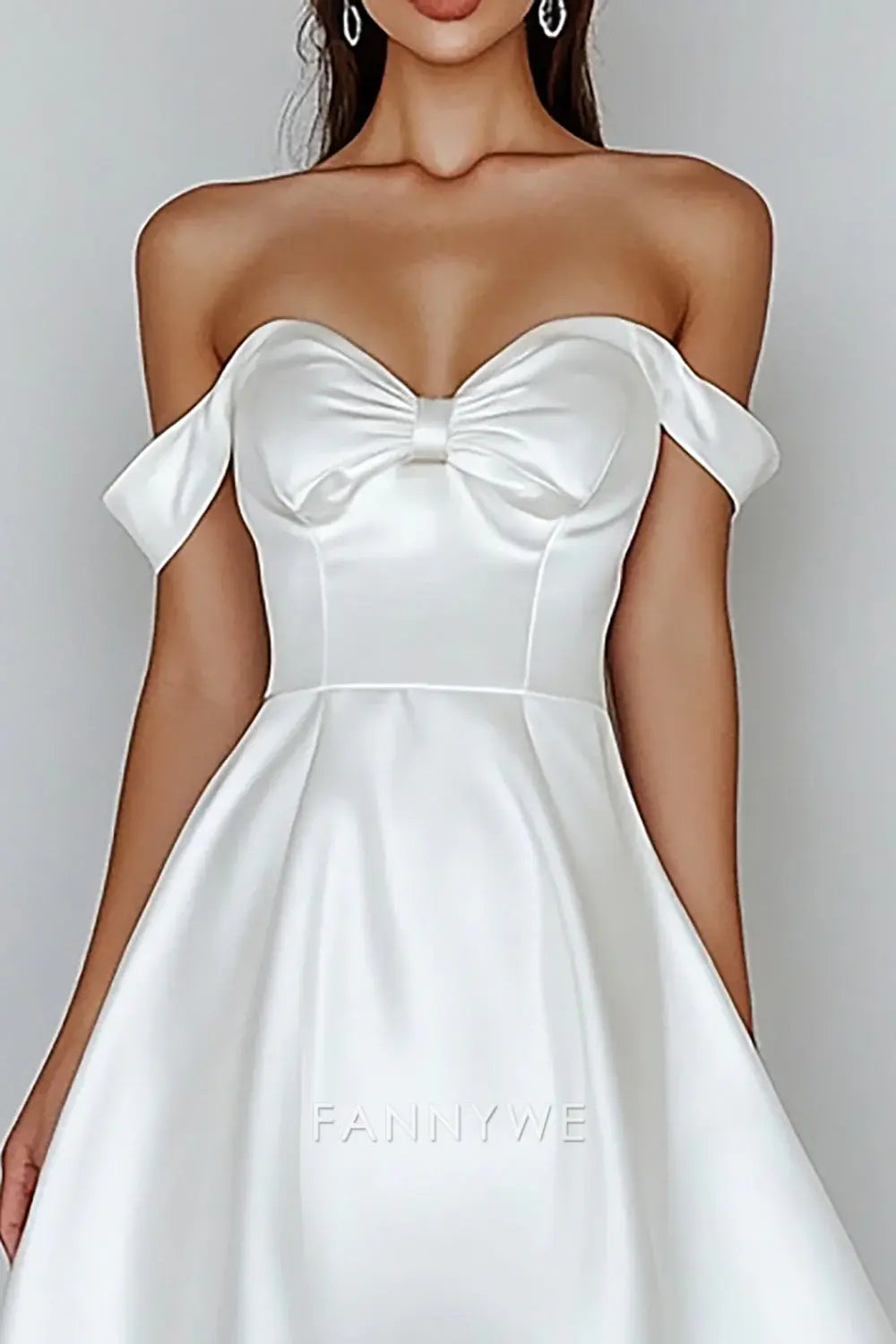 FannyWe Elegant A Line White Satin Off the Shoulder Short Graduation Dress