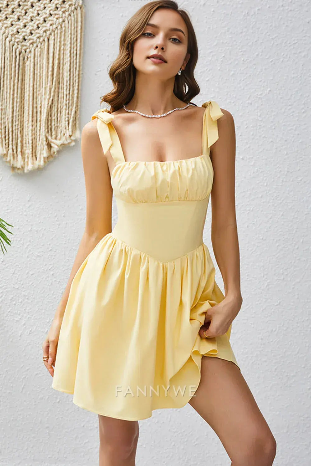 FannyWe Elegant A Line Yellow Square Neck Short Homecoming Dress hot sale