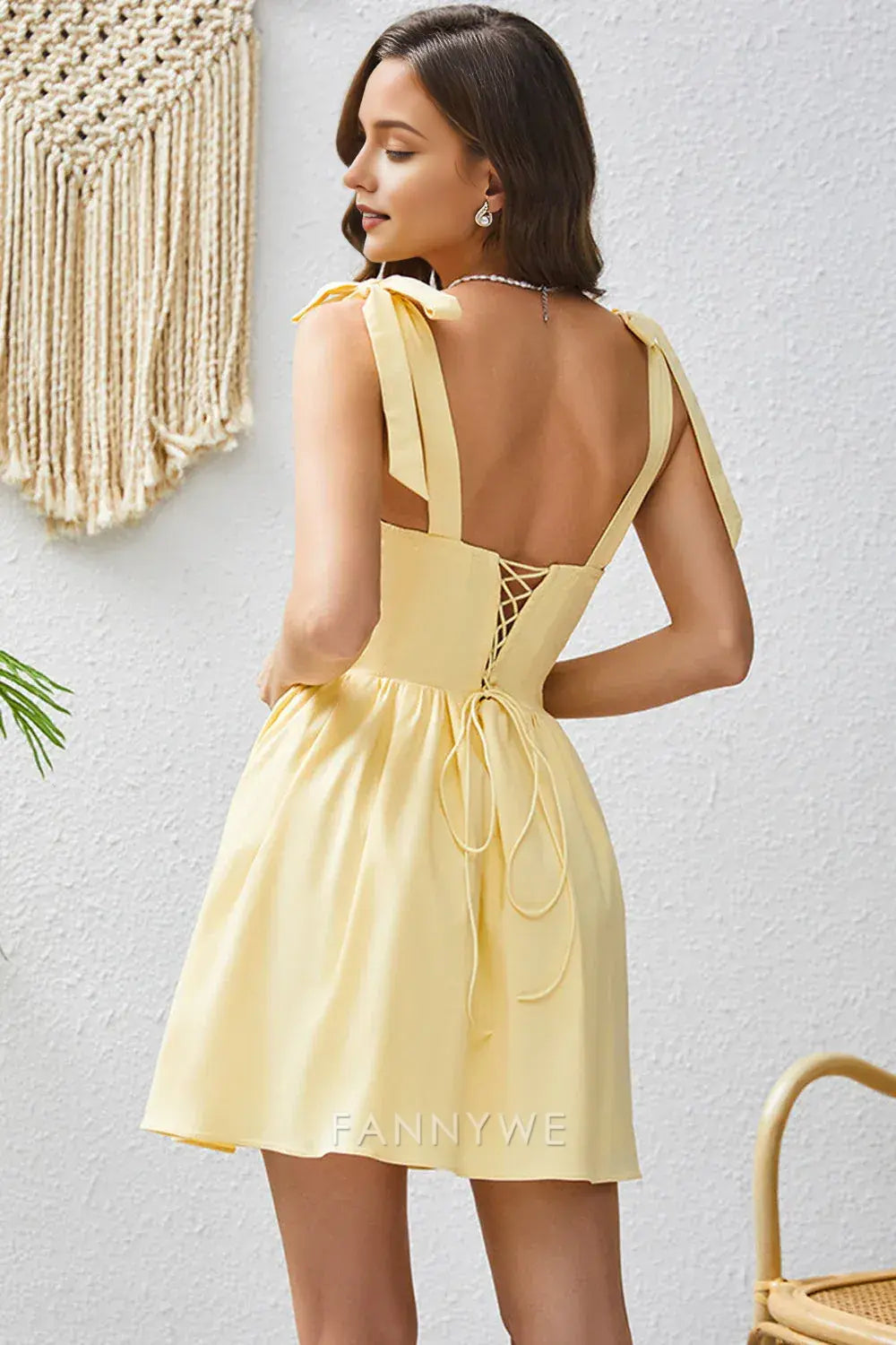 FannyWe Elegant A Line Yellow Square Neck Short Homecoming Dress hot sale