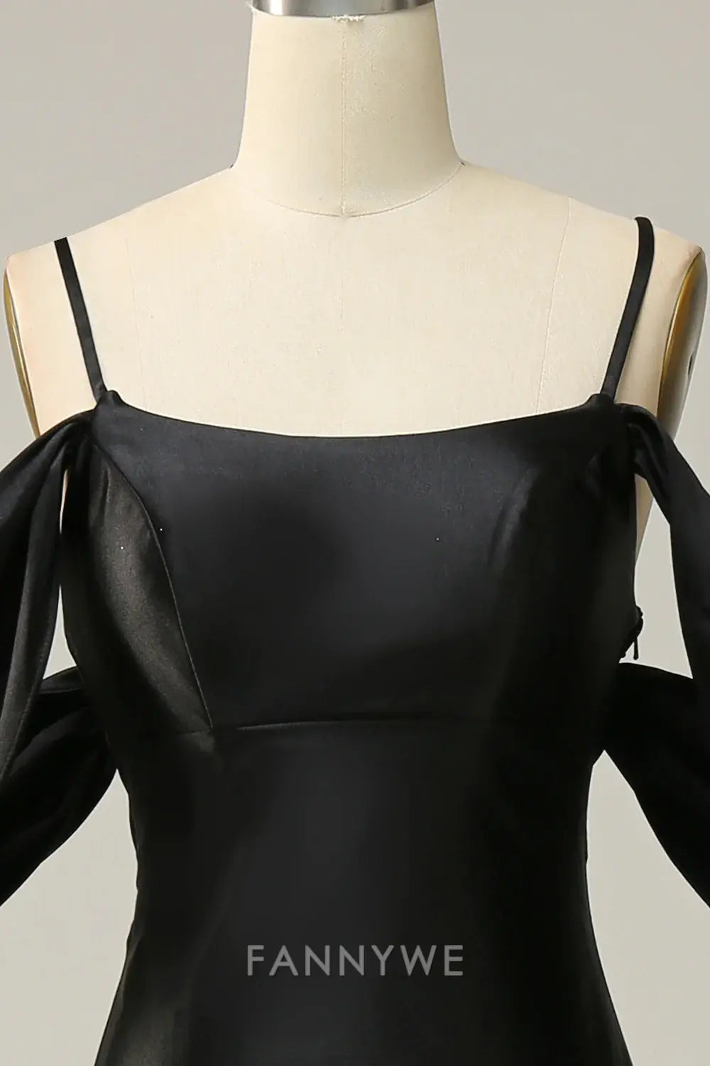 FannyWe Elegant Black Cold Shoulder Mermaid Satin Prom Dress formal wear dresses