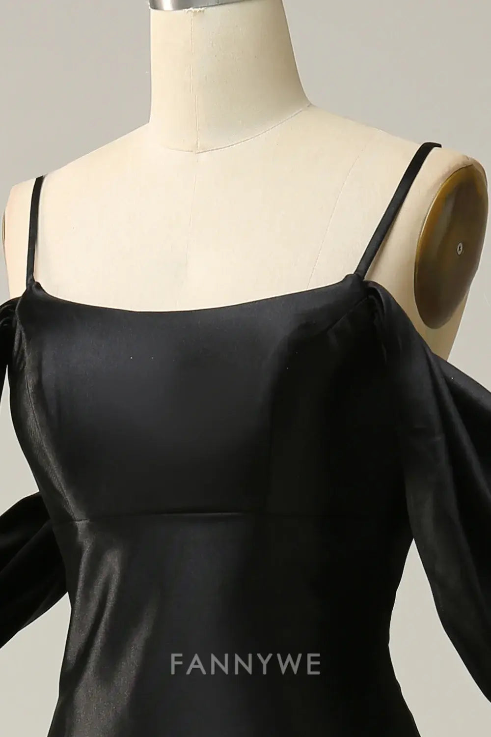 FannyWe Elegant Black Cold Shoulder Mermaid Satin Prom Dress formal wear dresses