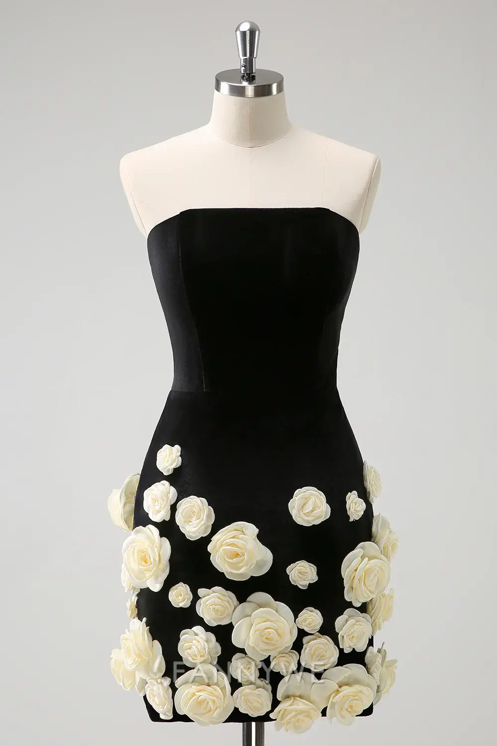 FannyWe Elegant Black Strapless Tight Short Homecoming Dress with 3D Flowers hot sale