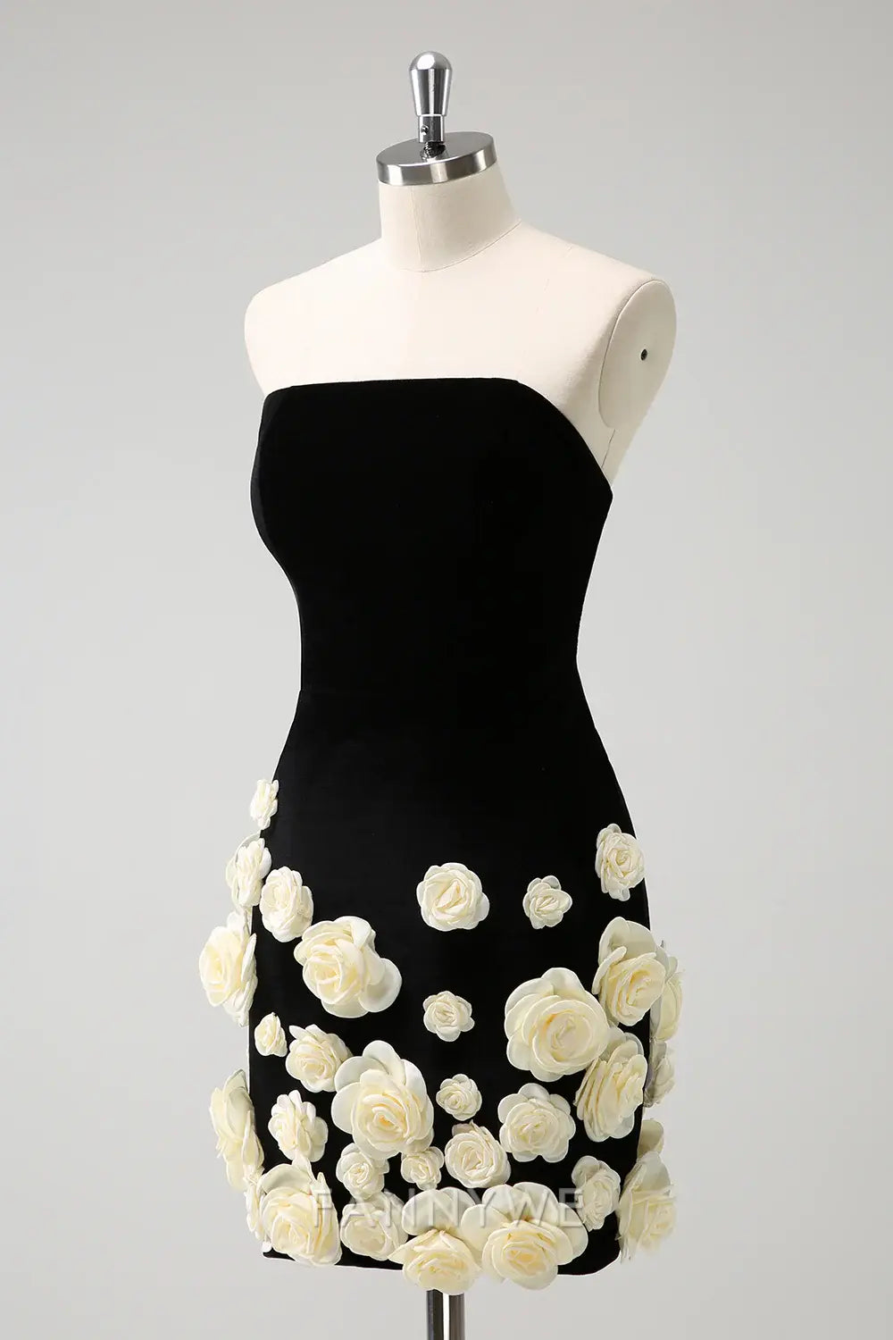 FannyWe Elegant Black Strapless Tight Short Homecoming Dress with 3D Flowers hot sale