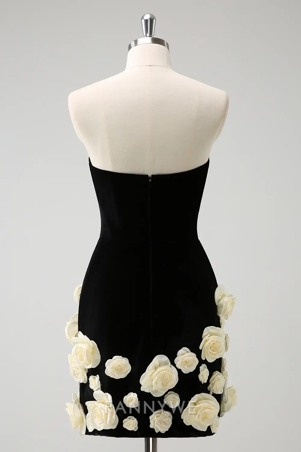 FannyWe Elegant Black Strapless Tight Short Homecoming Dress with 3D Flowers hot sale
