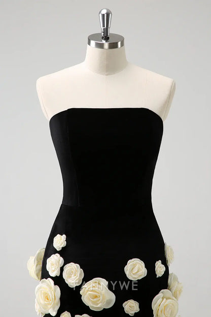 FannyWe Elegant Black Strapless Tight Short Homecoming Dress with 3D Flowers hot sale