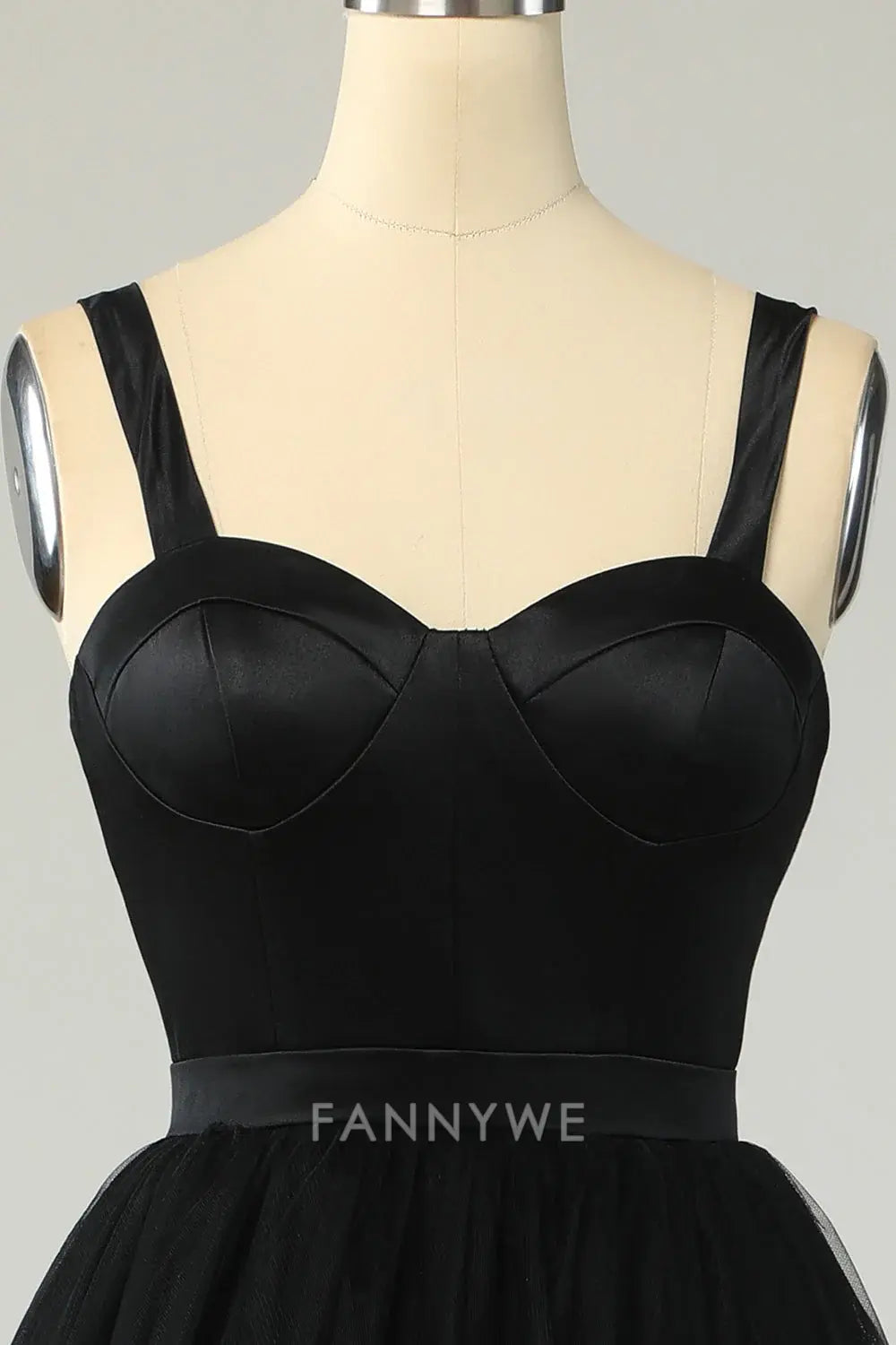 FannyWe Elegant Black Tulle Midi Dress with Sweetheart Neckline formal wear dresses